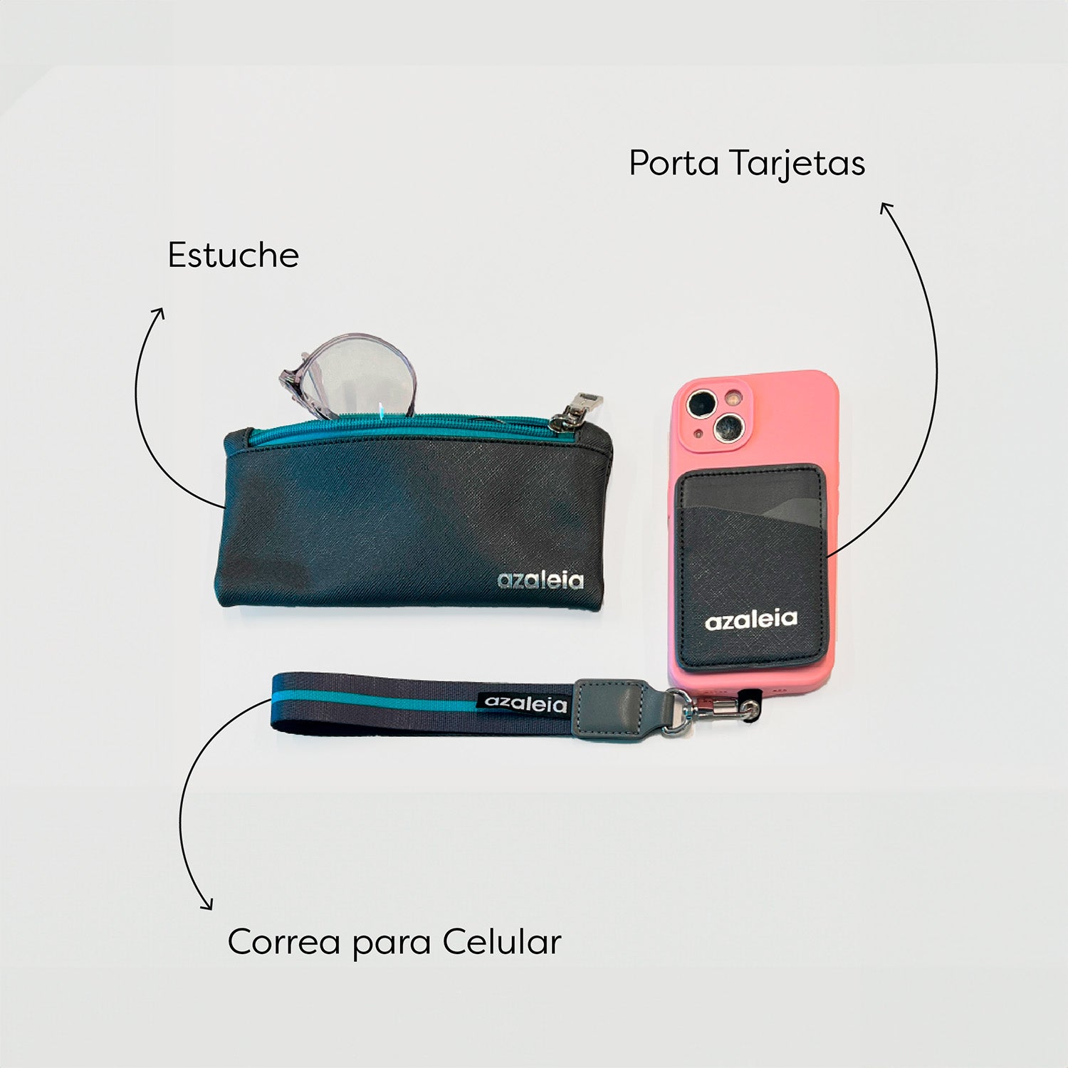 Pack estuche, tarjetero y porta celular gris Azaleia