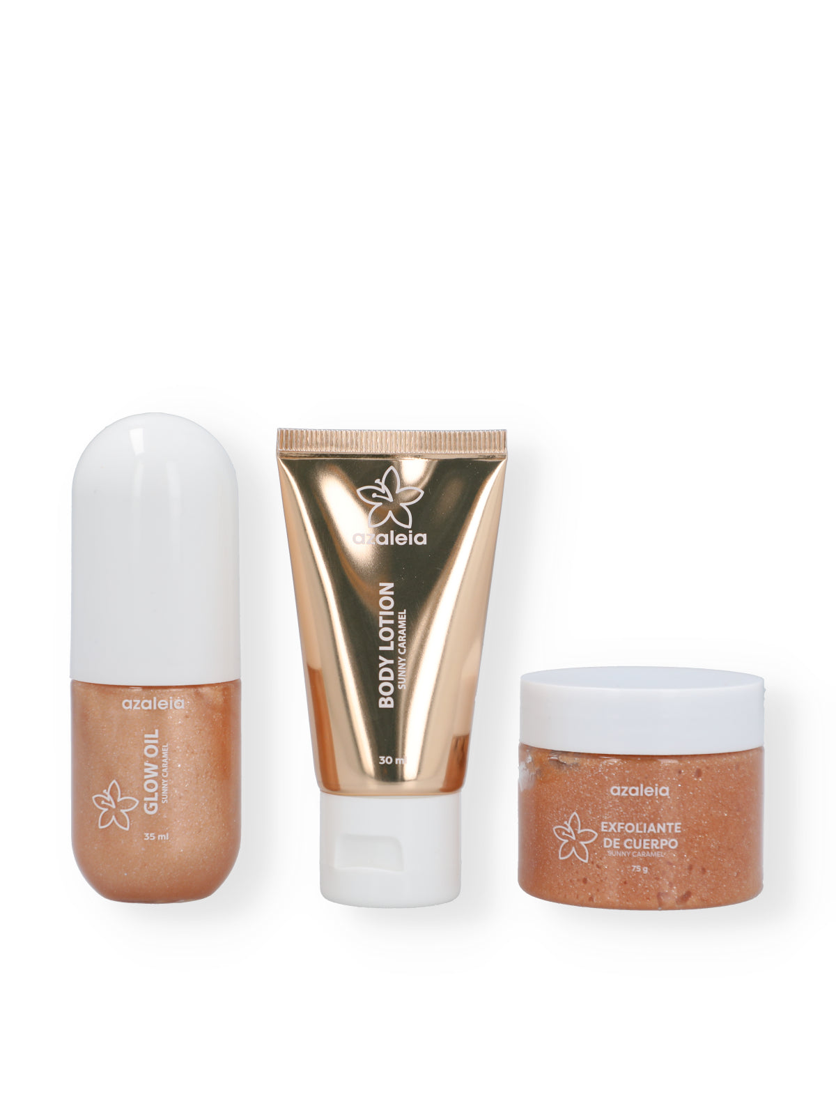 Set Crema Corporal Aceite y Exfoliante Mujer Brillo Azaleia